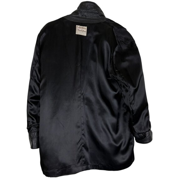 Vtg 70s Black Leather Coat XL Croc Embossed Trim Leathers by New England USA - Picture 10 of 12
